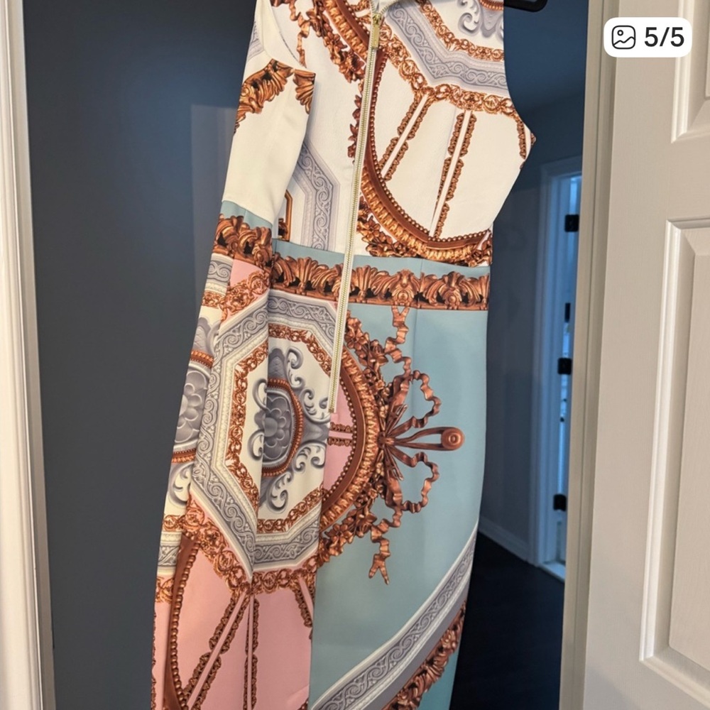 Ted Baker elegant Blue and Pink Patterned Midi Dress with pearls ! - Picture 2 of 4